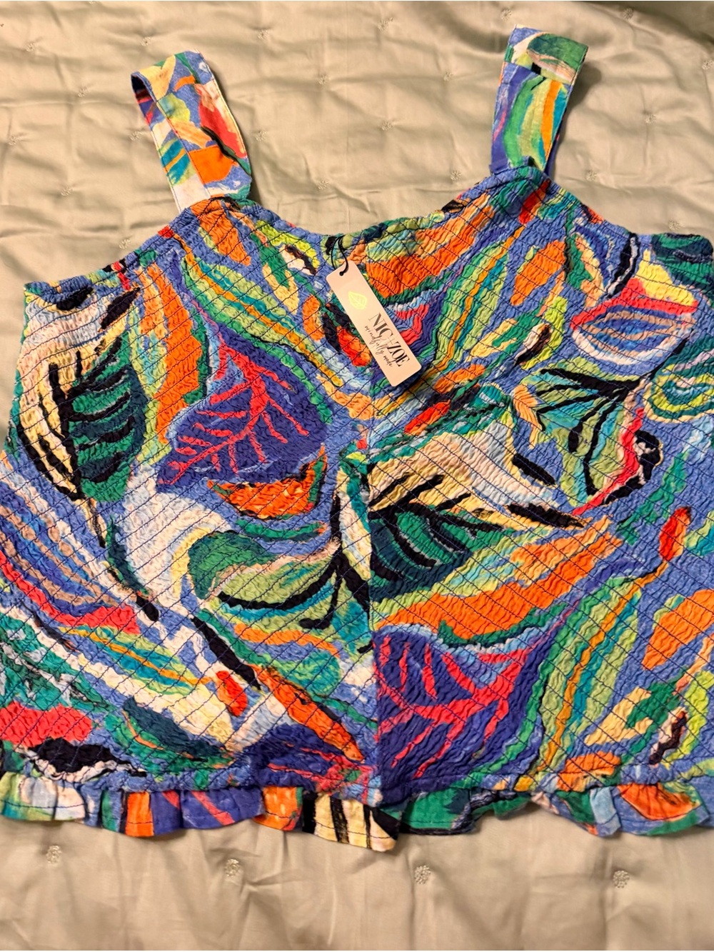 NWT Nic & Zoe Colorful Tropical Print Smocked Crop Top Xl